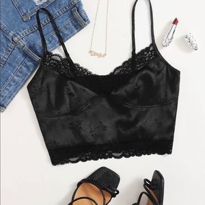 SHEIN | Floral Lace Trim Jacquard Cami Top
